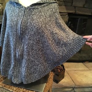 Gray Zip-up Hooded Poncho Sweater, Size S/M